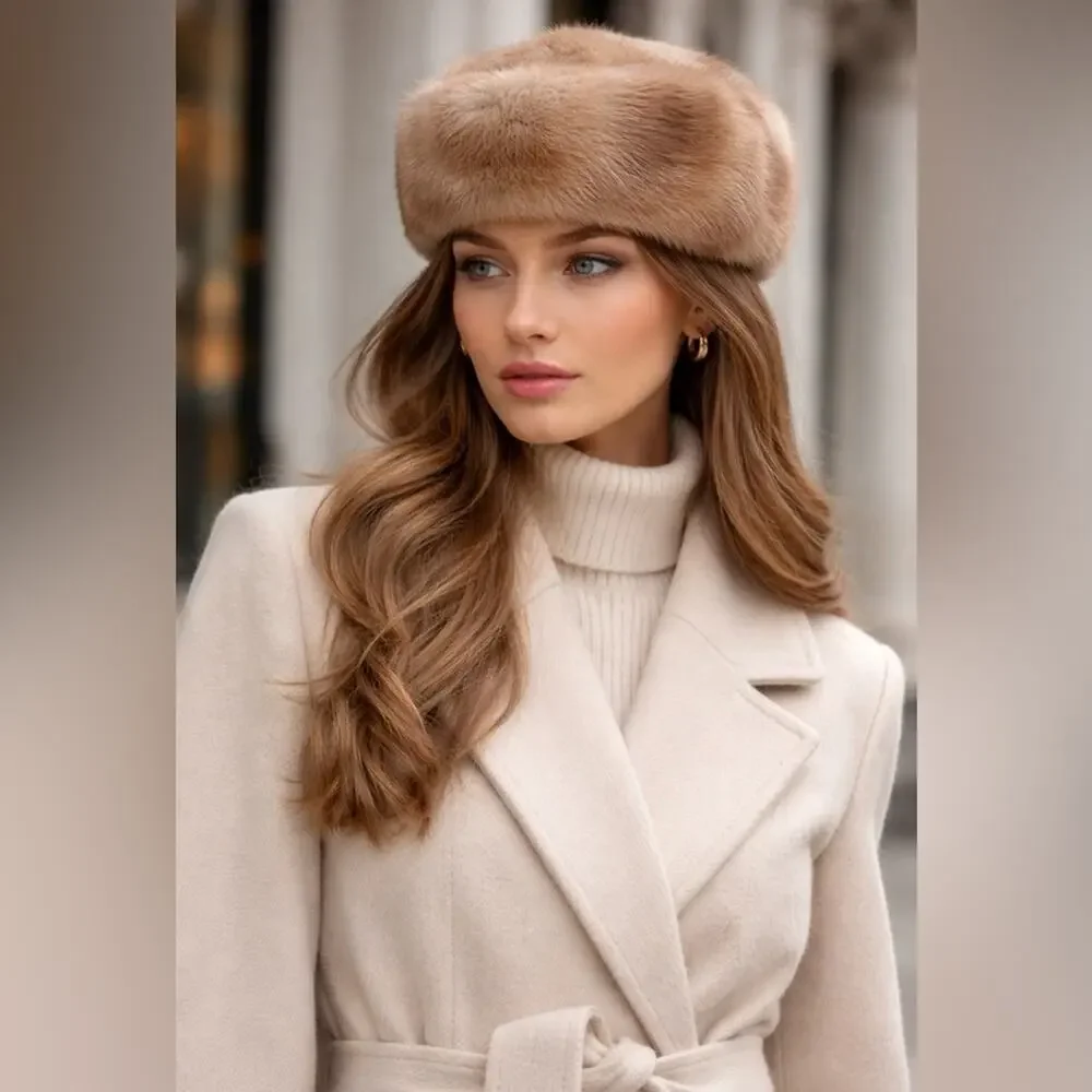 Vintage Mink Fur Hat Soft Honey Beige Luxury Pillbox Style Hat - Picture 1 of 6
